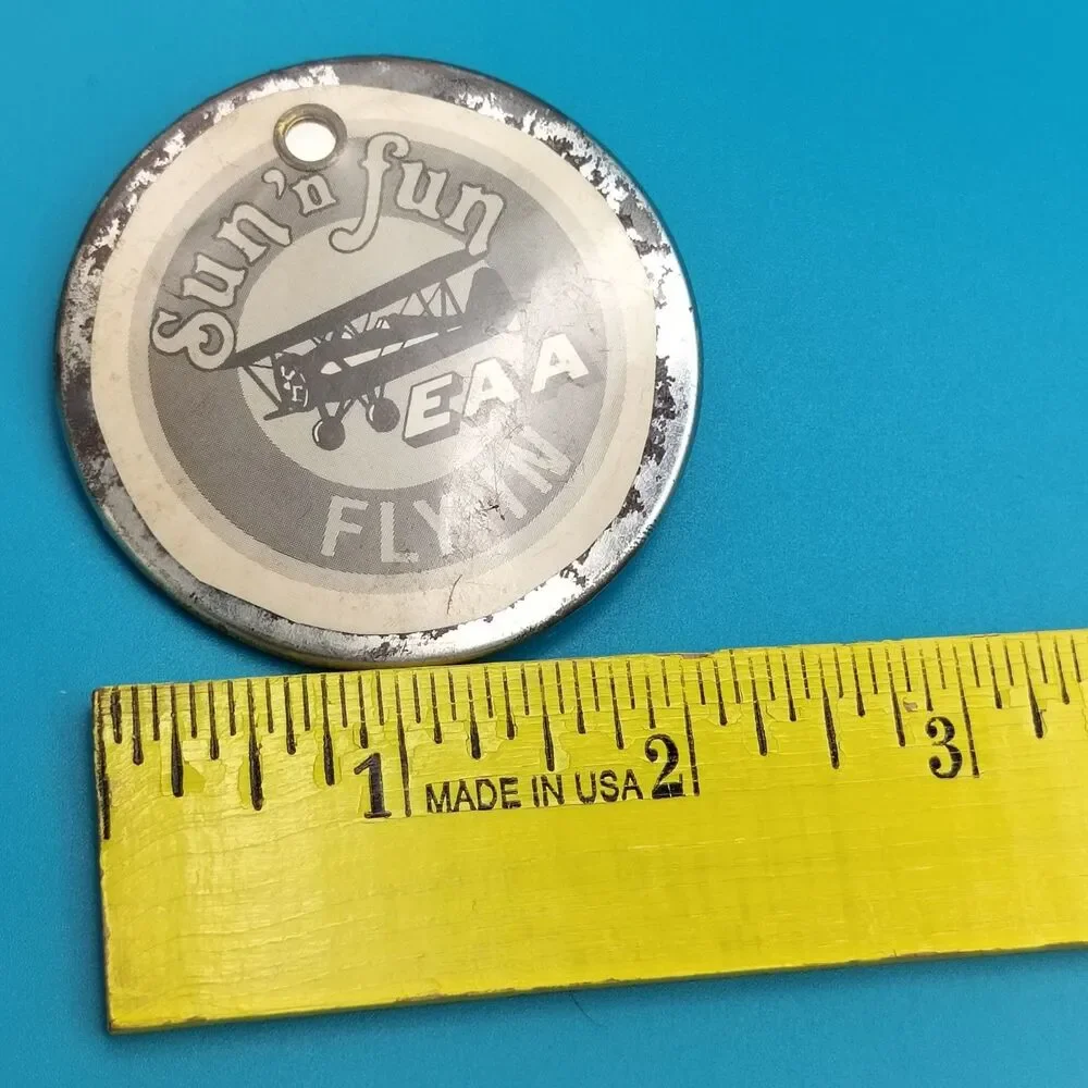 EAA FLY-IN Vintage Pin Button Pinback Aviation Small Prop Plane Bi-Wing Air Show